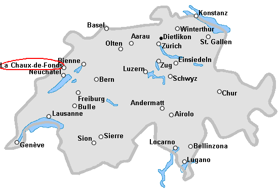 suisse carte La Chaux e Fonds